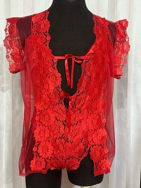 Vintage Alana Gale Red Sheer Lace Lingerie Set